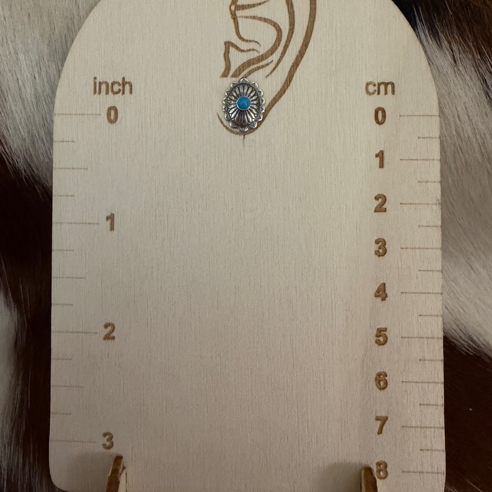 ❤️ Native American Artisan Concho Stud Turquoise Earrings Sterling New Mexico - Picture 7 of 10